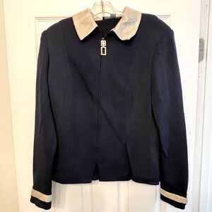 St. John Vintage Evening Santana Knit Gold/Blue Jacket with matching undershirt